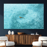43671474-SEG-FC-51X34_Oversize_Oversize-Fish Swarm Wall Art Canvas Print, Framed Marine Life Art Picture Print, Shark Aerial Perfect Wildlife Coastal Decor Artwork