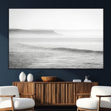 60635783-SEG-FC-51X34_Oversize_Oversize-Black White Seascape Wall Art Canvas Print, Framed Ocean Waves Art Picture Print, Misty Coastal Perfect Minimalist Coastal Decor