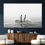 26667396-MGV-CV-36X24-Black White Ocean Wall Art Canvas Print, Framed Monochrome Water Art Picture Print, Diving into Water Perfect Minimalist Aquatic