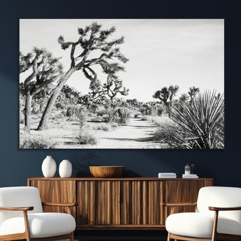 88164251-MGV-CV-36X24-Joshua Tree Wall Art Canvas Print, Framed Desert Path Art Picture Print, Monochrome Desert Perfect Minimalist Desert Decor Artwork