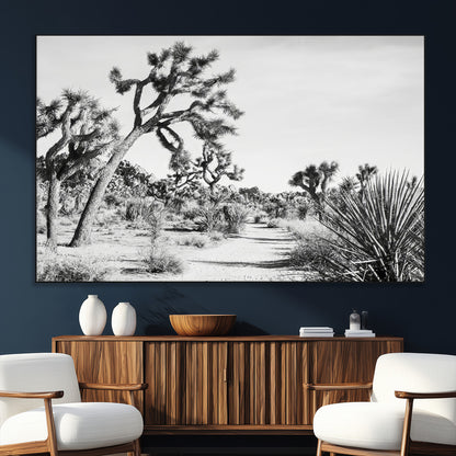 88164251-MGV-CV-36X24-Joshua Tree Wall Art Canvas Print, Framed Desert Path Art Picture Print, Monochrome Desert Perfect Minimalist Desert Decor Artwork