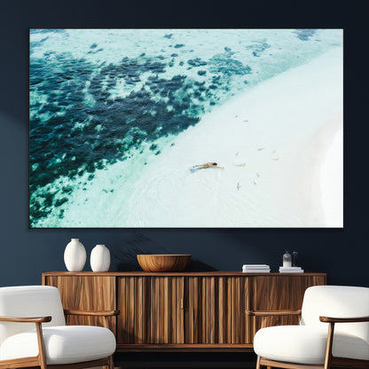 33764764-MGV-CV-36X24-Minimal Beach Wall Art Canvas Print, Framed Ocean Swimming Art Picture Print, Clear Ocean Perfect Minimal Coastal Decor Artwork