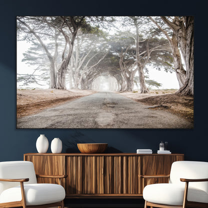 87090469-MGV-CV-36X24-Cypress Tunnel Wall Art Canvas Print, Framed Misty Road Art Picture Print, Foggy Trees Perfect Rustic Woodland Decor Artwork