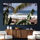 34722557-MGV-CV-36X24-Tropical Shoreline Wall Art Canvas Print, Framed Surfer Beach Art Picture Print, Coastal Surf Perfect Tropical Coastal Decor