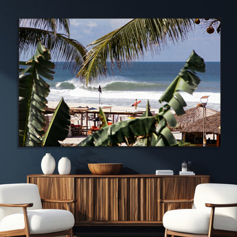 34722557-MGV-CV-36X24-Tropical Shoreline Wall Art Canvas Print, Framed Surfer Beach Art Picture Print, Coastal Surf Perfect Tropical Coastal Decor