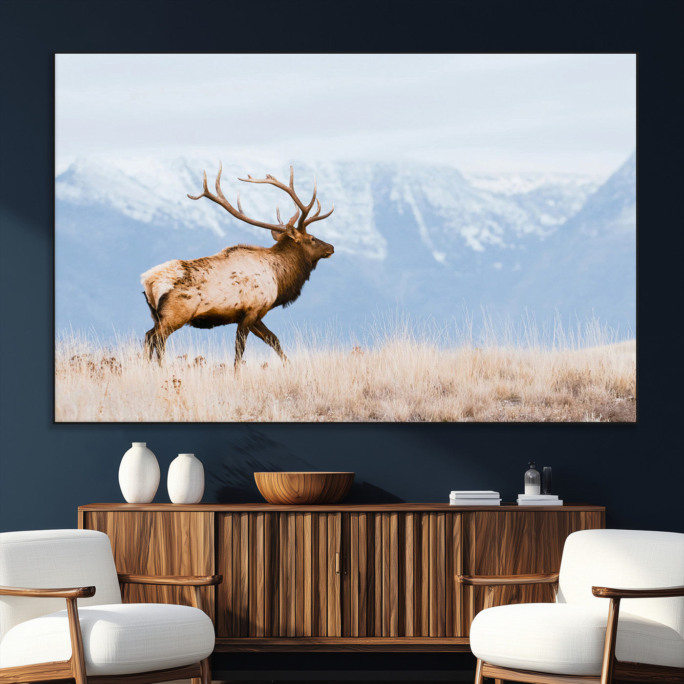 96024025-MGV-CV-36X24-Elk Photography Wall Art Canvas Print, Framed Mountain Wildlife Art Picture Print, Rustic Lodge Decor Perfect Rustic Lodge Decor