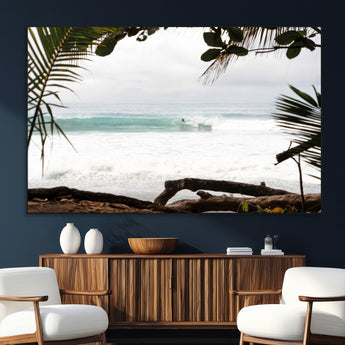 50382104-SEG-FC-51X34_Oversize_Oversize-Tropical Surf Wall Art Canvas Print, Framed Palm Tree View Art Picture Print, Beach House Art Perfect Boho Coastal Decor Artwork