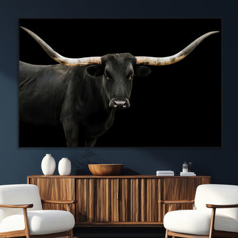 99448328-SEG-FC-51X34_Oversize_Oversize-Longhorn Cattle Wall Art Canvas Print, Framed Texas Ranch Art Picture Print, Western Cow Perfect Farmhouse Decor Artwork