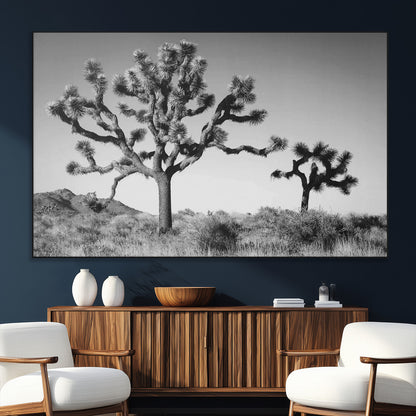 50975475-SEG-FC-51X34_Oversize_Oversize-Joshua Tree Art Wall Art Canvas Print, Framed Desert Tree Print Art Picture Print, Black White Nature Perfect Southwestern Boho