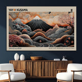 55739266-MGV-CV-36X24-Japanese Wall Art Print – Abstract Yayoi Kusama Inspired Dotted Landscape Poster, Surreal Oriental Mountain and Cherry Blossom