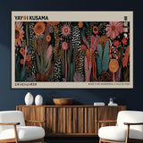 28344895-SEG-FC-51X34_Oversize_Oversize-Dark Floral Abstract Wall Art Poster – Modern Botanical Canvas Print with Beige Border, Kusama Inspired Boho Flower Painting,