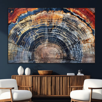 38987581-MGV-CV-36X24-Tree Ring Art Wall Art Canvas Print, Framed Rustic Wall Decor Art Picture Print, Nature Grain Print Perfect Modern Rustic Decor