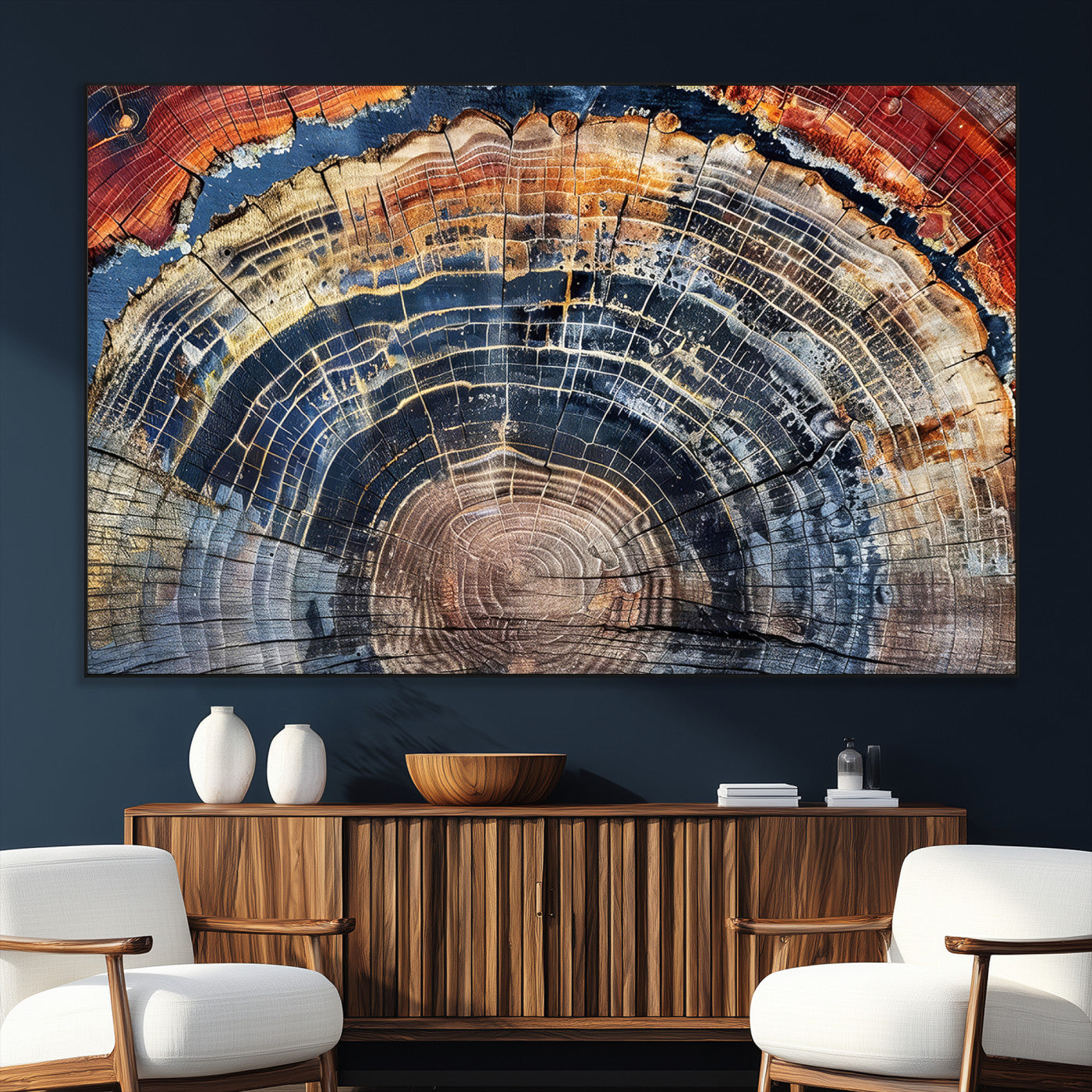 38987581-SEG-FC-51X34_Oversize_Oversize-Tree Ring Art Wall Art Canvas Print, Framed Rustic Wall Decor Art Picture Print, Nature Grain Print Perfect Modern Rustic Decor