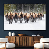 22695857-SEG-FC-51X34_Oversize_Oversize-Bison Herd Scene Wall Art Canvas Print, Framed Western Wildlife Art Picture Print, Rustic Animal Art Perfect Rustic Lodge Decor