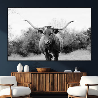 97280319-SEG-FC-51X34_Oversize_Oversize-Longhorn Photography Wall Art Canvas Print, Framed Western Cow Decor Art Picture Print, Texas Ranch Style Perfect Rustic Farmhouse