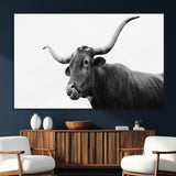 99244177-SEG-FC-51X34_Oversize_Oversize-Longhorn Photography Wall Art Canvas Print, Framed Western Cow Decor Art Picture Print, Black White Bull Perfect Modern Rustic
