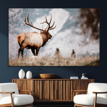 70489411-MGV-CV-36X24-Elk Photography Wall Art Canvas Print, Framed Mountain Wildlife Art Picture Print, Rustic Nature Decor Perfect Rustic Lodge Decor