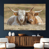 53388593-MGV-CV-36X24-Cow Photography Wall Art Canvas Print, Framed Rustic Animal Decor Art Picture Print, Texas Cow Pair Perfect Western Farmhouse