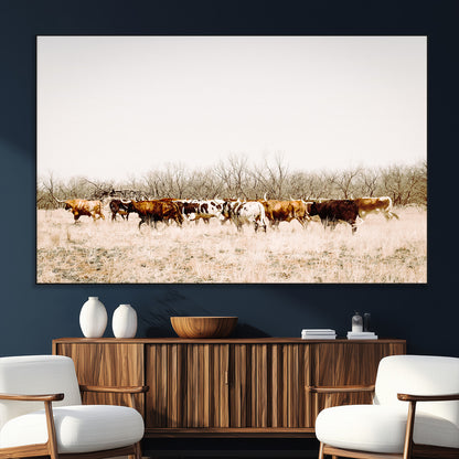 12454132-SEG-FC-51X34_Oversize_Oversize-Cow Herd Photography Wall Art Canvas Print, Framed Rustic Farmhouse Decor Art Picture Print, Western Ranch Style Perfect Rustic