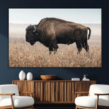 34451925-MGV-CV-36X24-Rustic Bison Decor Wall Art Canvas Print, Framed Buffalo Home Accent Art Picture Print, Prairie Wildlife Scene Perfect Western