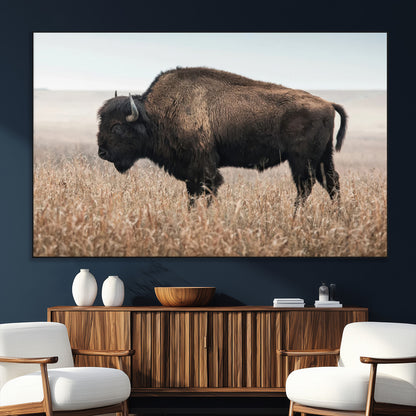 34451925-MGV-CV-36X24-Rustic Bison Decor Wall Art Canvas Print, Framed Buffalo Home Accent Art Picture Print, Prairie Wildlife Scene Perfect Western