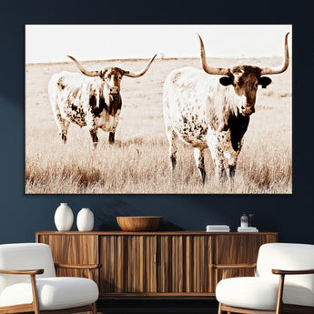 39672786-MGV-CV-36X24-Rustic Cow Scene Wall Art Canvas Print, Framed Farmhouse Style Cattle Art Picture Print, Prairie Animal Duo Perfect Rustic Western