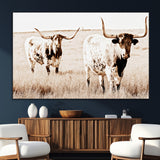 39672786-SEG-FC-51X34_Oversize_Oversize-Rustic Cow Scene Wall Art Canvas Print, Framed Farmhouse Style Cattle Art Picture Print, Prairie Animal Duo Perfect Rustic Western