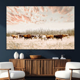 43704663-MGV-CV-36X24-Country Cow Herd Wall Art Canvas Print, Framed Farmhouse Cattle Scene Art Picture Print, Rustic Ranch Decor Perfect Rustic