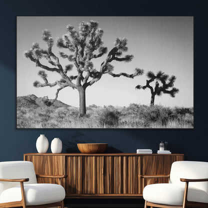 93692513-SEG-FC-51X34_Oversize_Oversize-Joshua Tree Wall Art Canvas Print, Framed Monochrome Desert Art Picture Print, Minimalist Nature Scene Perfect Southwestern