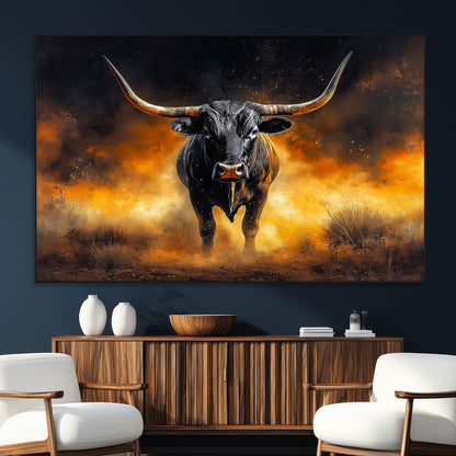 58293979-SEG-FC-51X34_Oversize_Oversize-Longhorn Canvas Wall Art Canvas Print, Framed Bold Bull Wall Art Art Picture Print, Western Animal Decor Perfect Western Dramatic