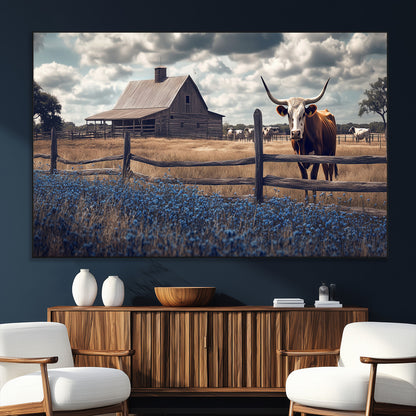 51092814-SEG-FC-51X34_Oversize_Oversize-Texas Longhorn Wall Art Wall Art Canvas Print, Framed Rustic Barn Canvas Art Picture Print, Farmhouse Cow Decor Perfect Rustic
