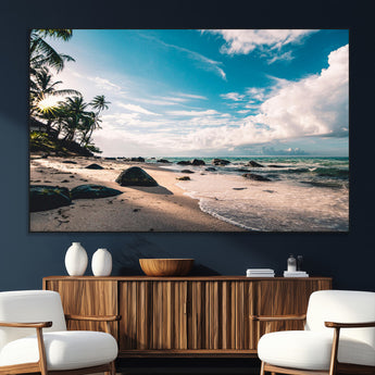 95301406-SEG-FC-51X34_Oversize_Oversize-Tropical Beach Wall Art Canvas Print, Framed Ocean Waves Art Picture Print, Relazxing Seascape Perfect Tropical Coastal Decor