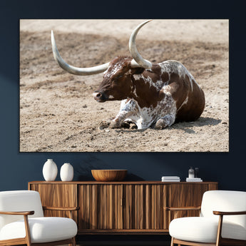 76549210-MGV-CV-36X24-Texas Longhorn Wall Art Canvas Print, Framed Country Living Art Picture Print, Farmhouse Aesthetic Perfect Western Rustic Decor