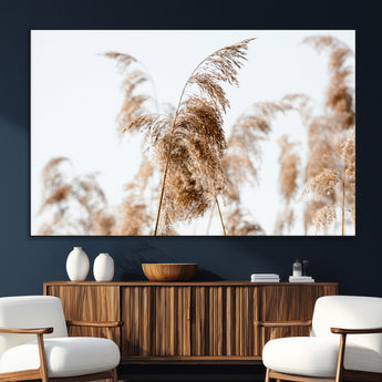 17019393-SEG-FC-51X34_Oversize_Oversize-Pampas Grass Wall Art Canvas Print, Framed Neutral Tones Art Picture Print, Minimalist Nature Perfect Boho Minimalist Decor
