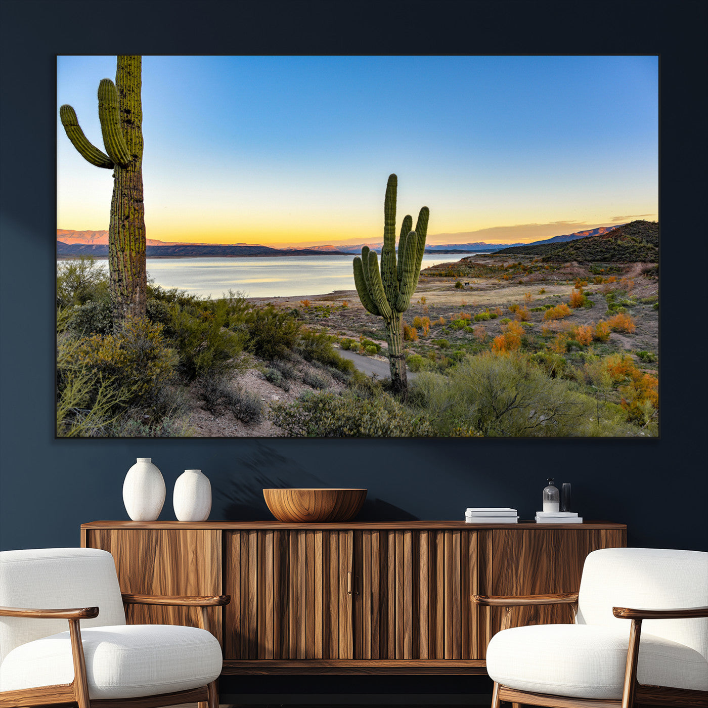 52844711-SEG-FC-51X34_Oversize_Oversize-Saguaro Cactus Wall Art Canvas Print, Framed Desert Sunset Art Picture Print, Southwestern Scene Perfect Southwestern Rustic Decor