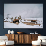 60308289-SEG-FC-51X34_Oversize_Oversize-Bison Wildlife Wall Art Canvas Print, Framed Snowy Prairie Art Picture Print, Western Landscape Perfect Rustic Winter Decor