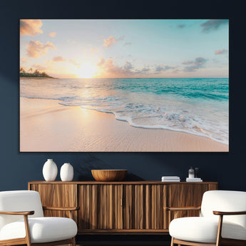 94538225-SEG-FC-51X34_Oversize_Oversize-Beach Sunset Wall Art Canvas Print, Framed Ocean Waves Art Picture Print, Summer Escape Perfect Coastal Serenity Decor Artwork