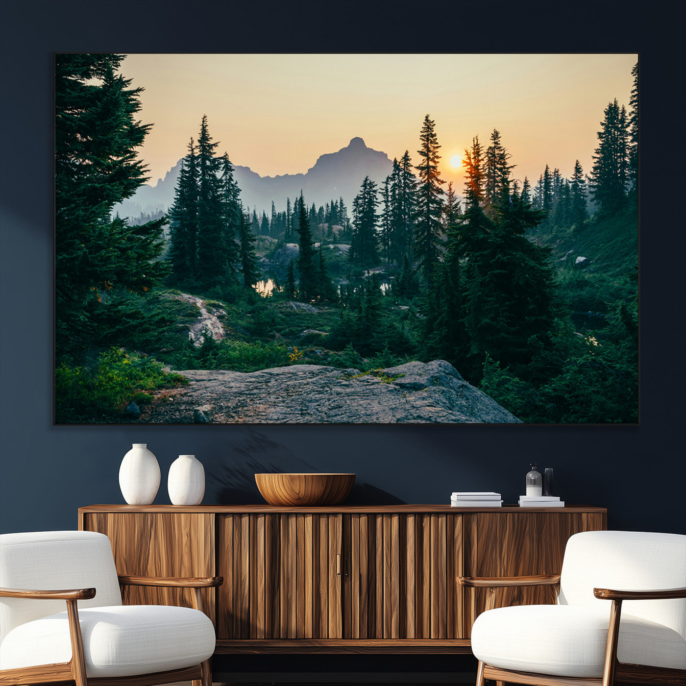66397982-SEG-FC-51X34_Oversize_Oversize-Mountain Landscape Wall Art Canvas Print, Framed Forest Serenity Art Picture Print, Mountain Landscape Perfect Rustic Wilderness