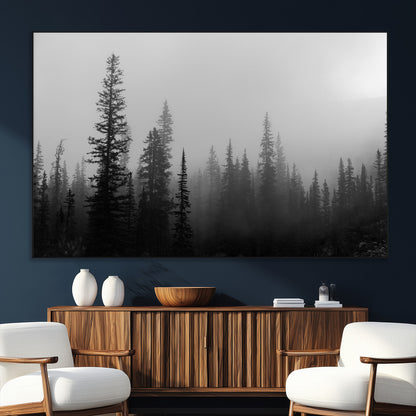 73138900-SEG-FC-51X34_Oversize_Oversize-Misty Pines Wall Art Canvas Print, Framed Woodland Photography Art Picture Print, Minimalist Decor Perfect Modern Rustic Decor