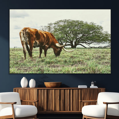 91866234-SEG-FC-51X34_Oversize_Oversize-Texas Longhorn Wall Art Canvas Print, Framed Rustic Ranch Art Picture Print, Western Cattle Perfect Rustic Farmhouse Decor Artwork