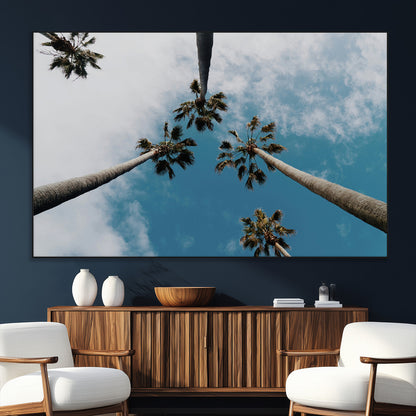 45236398-SEG-FC-51X34_Oversize_Oversize-Tropical Palm Trees Wall Art Canvas Print, Framed California Sky Art Picture Print, Minimalist Nature Perfect Coastal Minimalist