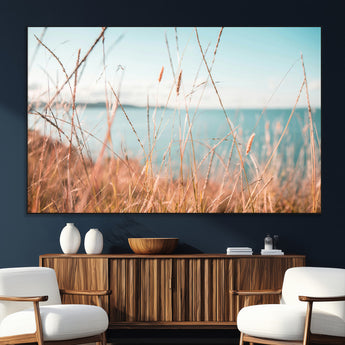 36108696-SEG-FC-51X34_Oversize_Oversize-Coastal Grass Wall Art – Serene Ocean View Canvas Print, Beach Nature Photography Decor for Living Room, Bedroom, Office or Modern