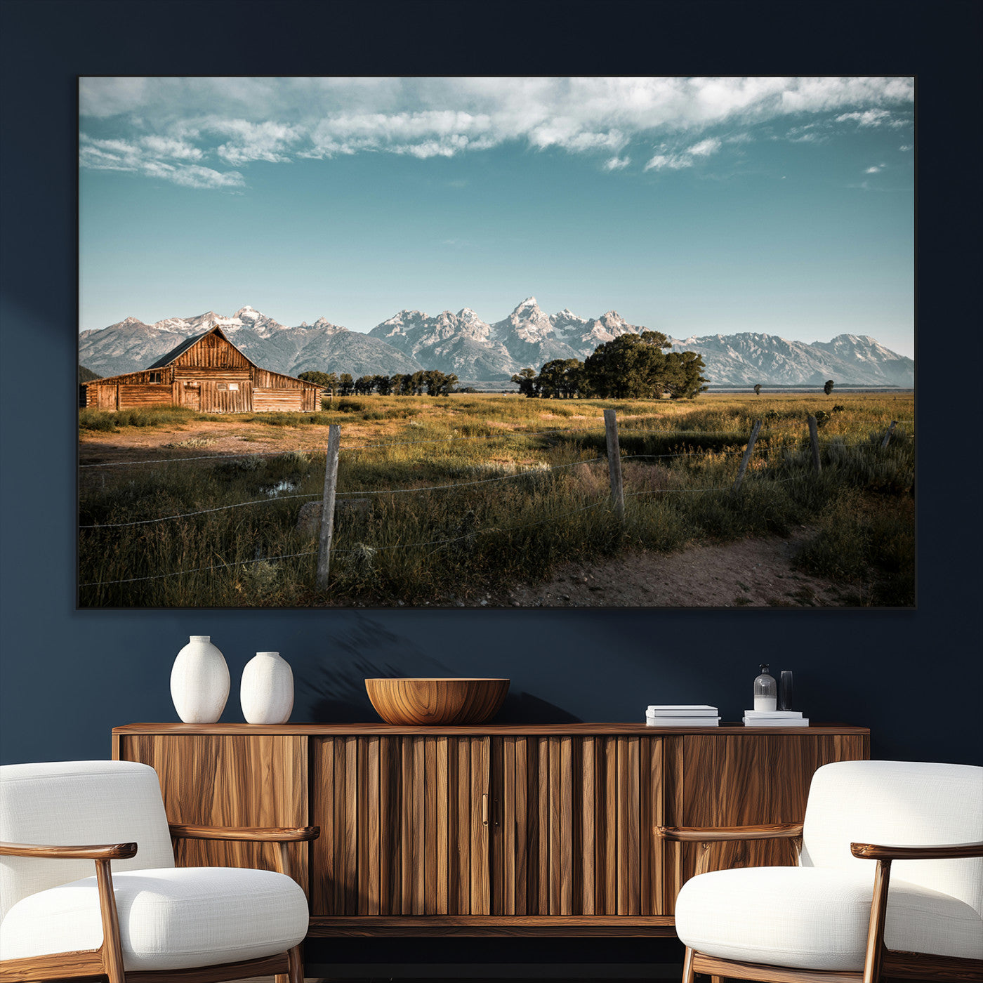 92497443-SEG-FC-51X34_Oversize_Oversize-Rustic Farmhouse Wall Art Canvas Print, Framed Mountain Cabin Art Picture Print, Western Landscape Perfect Rustic Farmhouse Decor