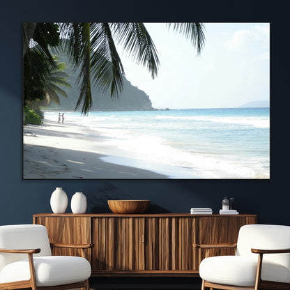 18311030-SEG-FC-51X34_Oversize_Oversize-Tropical Beach Wall Art Canvas Print, Framed Serene Ocean Art Picture Print, Palm Tree Shadows Perfect Tropical Coastal Decor