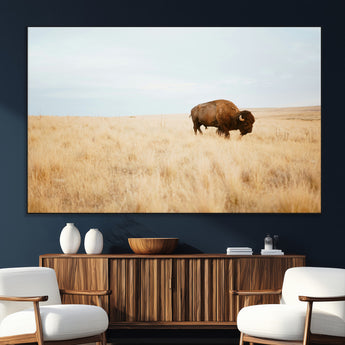 61392510-SEG-FC-51X34_Oversize_Oversize-Buffalo Wall Art Wall Art Canvas Print, Framed Western Wildlife Decor Art Picture Print, Rustic Farmhouse Art Perfect Rustic