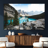98014896-SEG-FC-51X34_Oversize_Oversize-Canadian Rockies Wall Art Canvas Print, Framed Mountain Landscape Art Picture Print, Turquoise Water Perfect Scandinavian