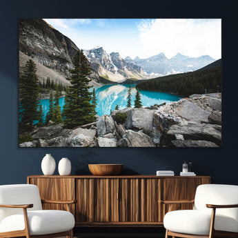 98014896-SEG-FC-51X34_Oversize_Oversize-Canadian Rockies Wall Art Canvas Print, Framed Mountain Landscape Art Picture Print, Turquoise Water Perfect Scandinavian