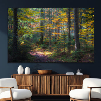 65810864-SEG-FC-51X34_Oversize_Oversize-Autumn Forest Wall Art Canvas Print, Framed Fall Woodland Art Picture Print, Golden Leaves Perfect Rustic Farmhouse Decor Artwork
