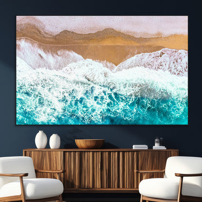 26870666-SEG-FC-51X34_Oversize_Oversize-Aerial Beach Wall Art Canvas Print, Framed Ocean Waves Art Picture Print, Coastal Landscape Perfect Coastal Minimalist Decor