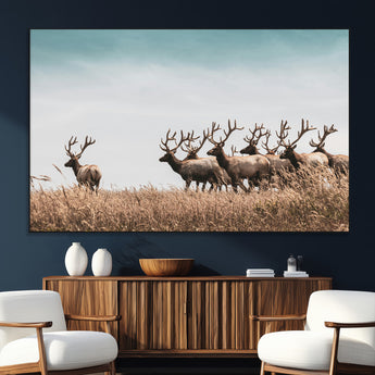 81594705-SEG-FC-51X34_Oversize_Oversize-Elk Herd Wall Art Canvas Print, Framed Wildlife Photography Art Picture Print, Rustic Nature Print Perfect Rustic Wildlife Decor